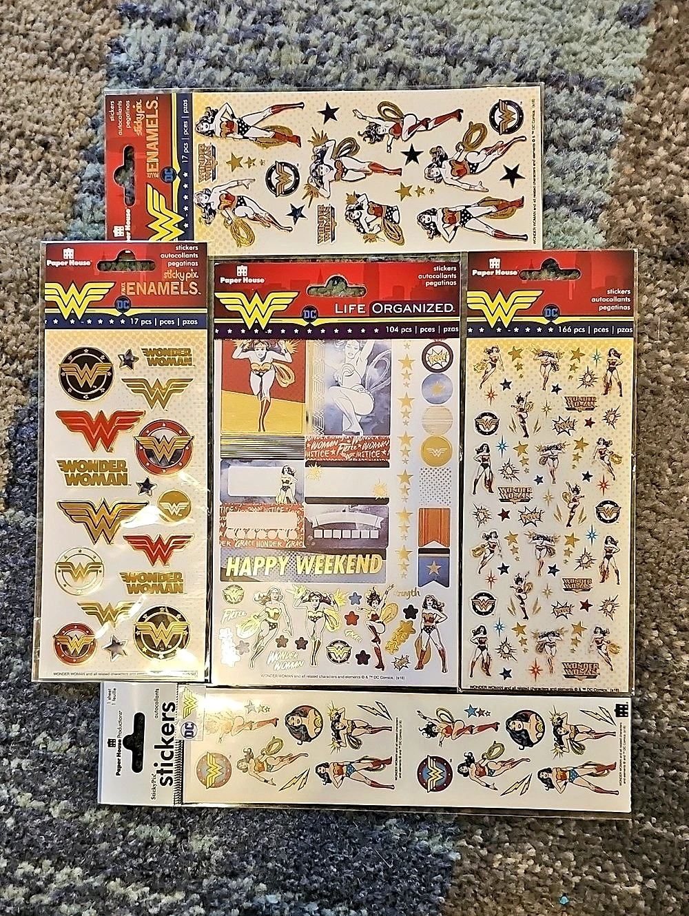 Paper House Wonder Woman stickers Sticker Pack Set Gold & Red NWT